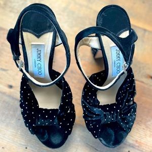 Vintage Jimmy choo black velvet heels w/crystals
